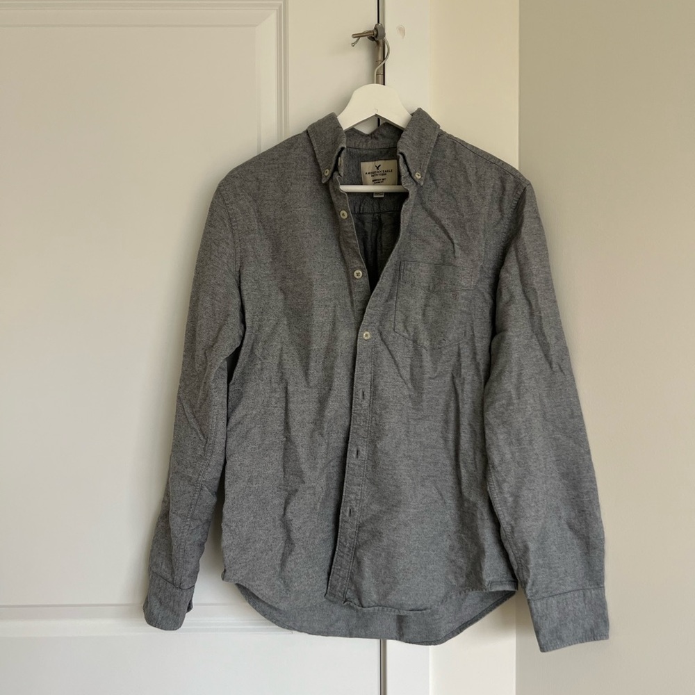 American Eagle Outfitters Seriously Soft Textures Gray Button Down Shirt
